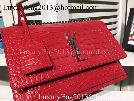 Yves Saint Laurent Croco Leather Cross-body Shoulder Bag Y00931 Red Yves Saint Laurent Croco Leather Cross-body Shoulder Bag Y00931 Red