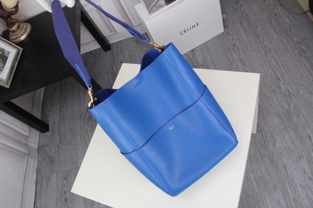 CELINE Sangle Seau Bag in Litchi Leather C3371 Blue CELINE Sangle Seau Bag in Litchi Leather C3371 Blue