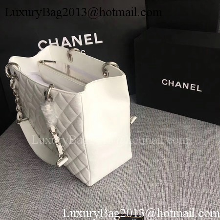 Chanel LE Boy Grand Shopping Tote Bag GST White Cannage Pattern A50995 Silver