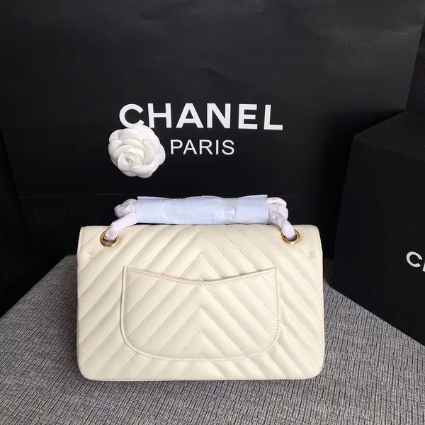 Chanel Flap Shoulder Bags White Original Calfskin Leather CF1112 Gold Chanel Flap Shoulder Bags White Original Calfskin Leather CF1112 Gold