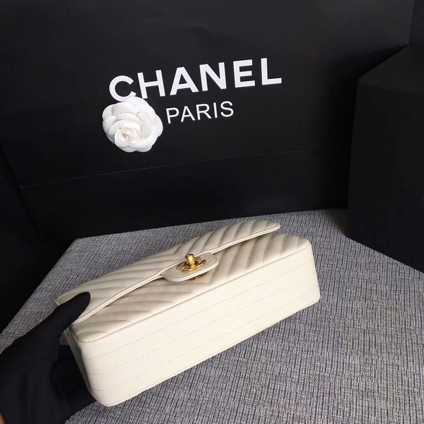 Chanel Flap Shoulder Bags White Original Calfskin Leather CF1112 Gold Chanel Flap Shoulder Bags White Original Calfskin Leather CF1112 Gold
