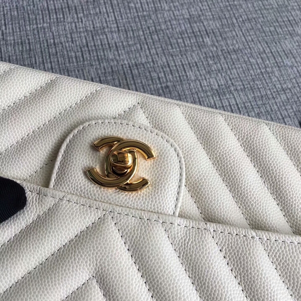 Chanel Flap Shoulder Bags White Original Calfskin Leather CF1112 Gold Chanel Flap Shoulder Bags White Original Calfskin Leather CF1112 Gold