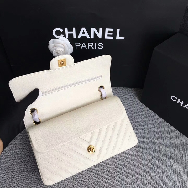 Chanel Flap Shoulder Bags White Original Calfskin Leather CF1112 Gold Chanel Flap Shoulder Bags White Original Calfskin Leather CF1112 Gold