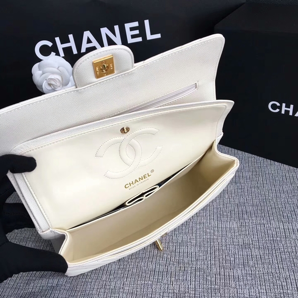Chanel Flap Shoulder Bags White Original Calfskin Leather CF1112 Gold Chanel Flap Shoulder Bags White Original Calfskin Leather CF1112 Gold