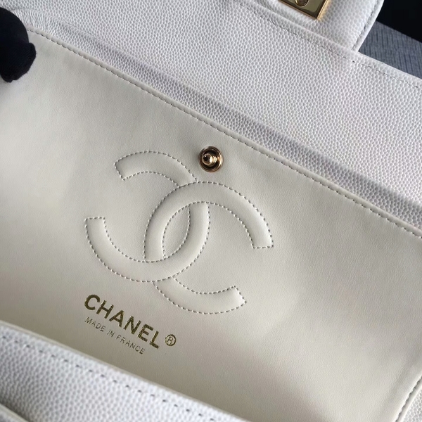 Chanel Flap Shoulder Bags White Original Calfskin Leather CF1112 Gold Chanel Flap Shoulder Bags White Original Calfskin Leather CF1112 Gold
