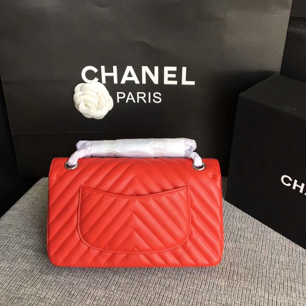 Chanel Flap Shoulder Bags Red Original Calfskin Leather CF1112 Silver Chanel Flap Shoulder Bags Red Original Calfskin Leather CF1112 Silver