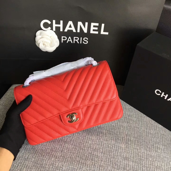 Chanel Flap Shoulder Bags Red Original Calfskin Leather CF1112 Silver Chanel Flap Shoulder Bags Red Original Calfskin Leather CF1112 Silver