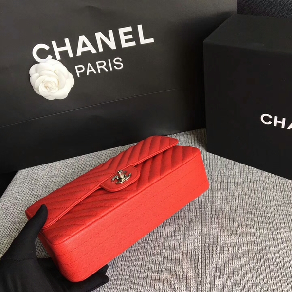 Chanel Flap Shoulder Bags Red Original Calfskin Leather CF1112 Silver Chanel Flap Shoulder Bags Red Original Calfskin Leather CF1112 Silver