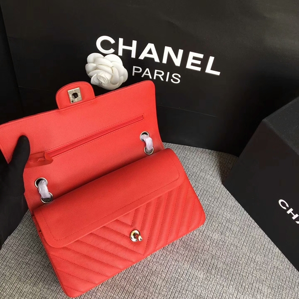 Chanel Flap Shoulder Bags Red Original Calfskin Leather CF1112 Silver Chanel Flap Shoulder Bags Red Original Calfskin Leather CF1112 Silver