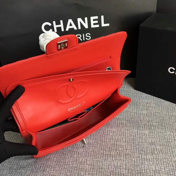 Chanel Flap Shoulder Bags Red Original Calfskin Leather CF1112 Silver Chanel Flap Shoulder Bags Red Original Calfskin Leather CF1112 Silver