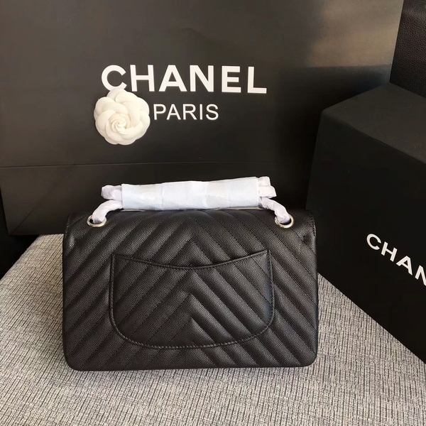 Chanel Flap Shoulder Bags Black Original Calfskin Leather CF1112 Silver Chanel Flap Shoulder Bags Black Original Calfskin Leather CF1112 Silver