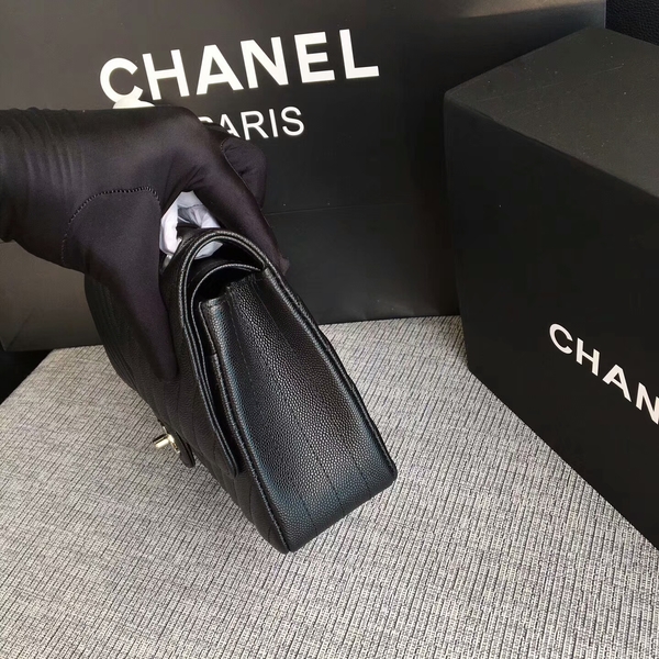 Chanel Flap Shoulder Bags Black Original Calfskin Leather CF1112 Silver Chanel Flap Shoulder Bags Black Original Calfskin Leather CF1112 Silver