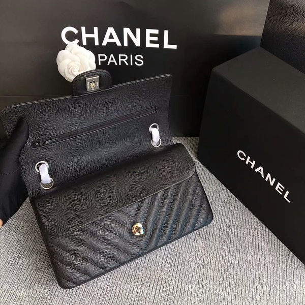 Chanel Flap Shoulder Bags Black Original Calfskin Leather CF1112 Silver Chanel Flap Shoulder Bags Black Original Calfskin Leather CF1112 Silver