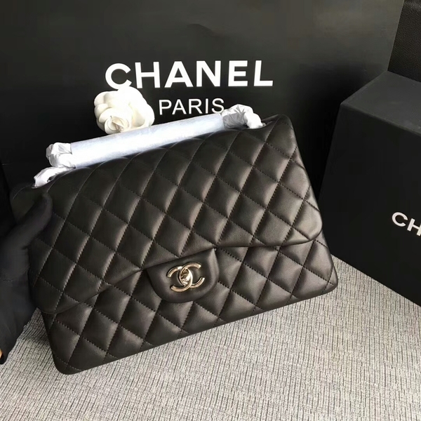 Chanel Flap Shoulder Bags Black Original Lambskin Leather CF1113 Silver Chanel Flap Shoulder Bags Black Original Lambskin Leather CF1113 Silver