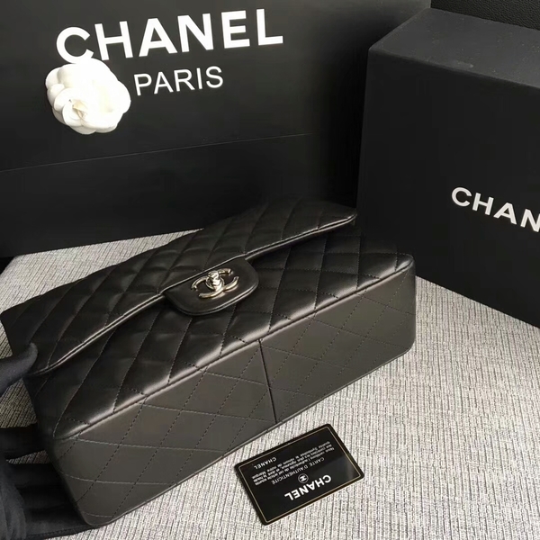 Chanel Flap Shoulder Bags Black Original Lambskin Leather CF1113 Silver Chanel Flap Shoulder Bags Black Original Lambskin Leather CF1113 Silver