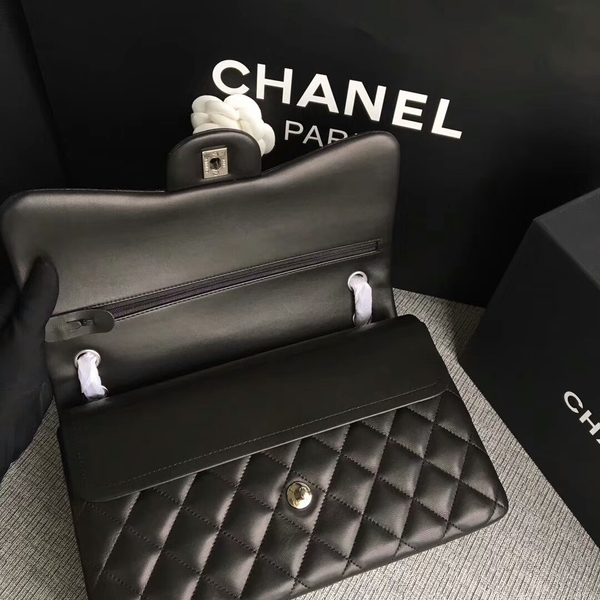 Chanel Flap Shoulder Bags Black Original Lambskin Leather CF1113 Silver Chanel Flap Shoulder Bags Black Original Lambskin Leather CF1113 Silver