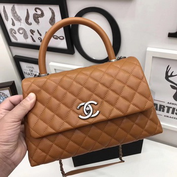 Chanel Classic Top Handle Bag Brown Original Leather A92991 Silver Chanel Classic Top Handle Bag Brown Original Leather A92991 Silver