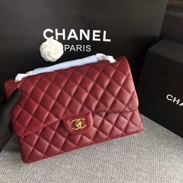 Chanel Flap Shoulder Bags Dark Red Original Lambskin Leather CF1113 Glod Chanel Flap Shoulder Bags Dark Red Original Lambskin Leather CF1113 Glod