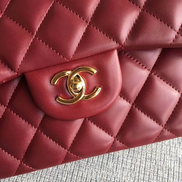 Chanel Flap Shoulder Bags Dark Red Original Lambskin Leather CF1113 Glod Chanel Flap Shoulder Bags Dark Red Original Lambskin Leather CF1113 Glod
