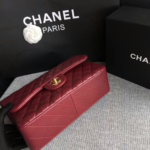 Chanel Flap Shoulder Bags Dark Red Original Lambskin Leather CF1113 Glod Chanel Flap Shoulder Bags Dark Red Original Lambskin Leather CF1113 Glod