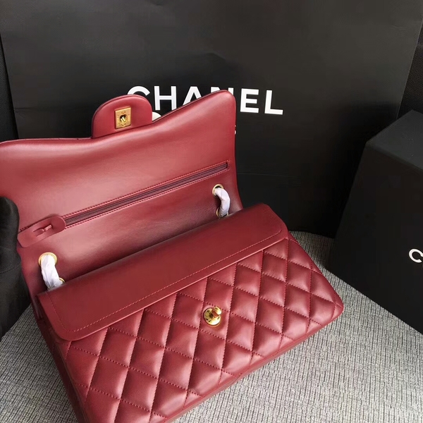 Chanel Flap Shoulder Bags Dark Red Original Lambskin Leather CF1113 Glod Chanel Flap Shoulder Bags Dark Red Original Lambskin Leather CF1113 Glod