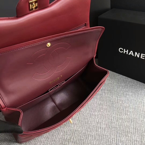 Chanel Flap Shoulder Bags Dark Red Original Lambskin Leather CF1113 Glod Chanel Flap Shoulder Bags Dark Red Original Lambskin Leather CF1113 Glod