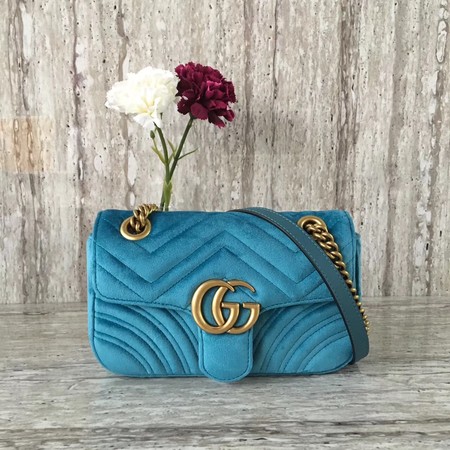 Gucci GG Marmont Chevron Velvet mini Bag 446744 Blue Gucci GG Marmont Chevron Velvet mini Bag 446744 Blue