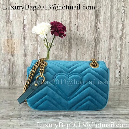 Gucci GG Marmont Chevron Velvet mini Bag 446744 Blue Gucci GG Marmont Chevron Velvet mini Bag 446744 Blue