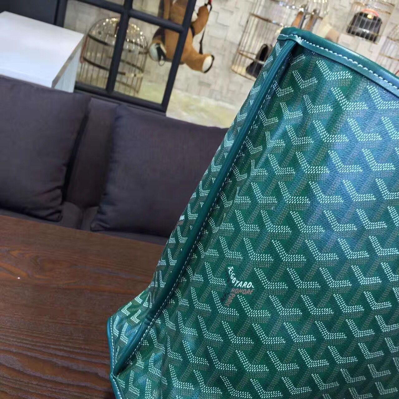 Goyard Y Doodling Calfskin Leather Tote Bag 7901 Green Goyard Y Doodling Calfskin Leather Tote Bag 7901 Green