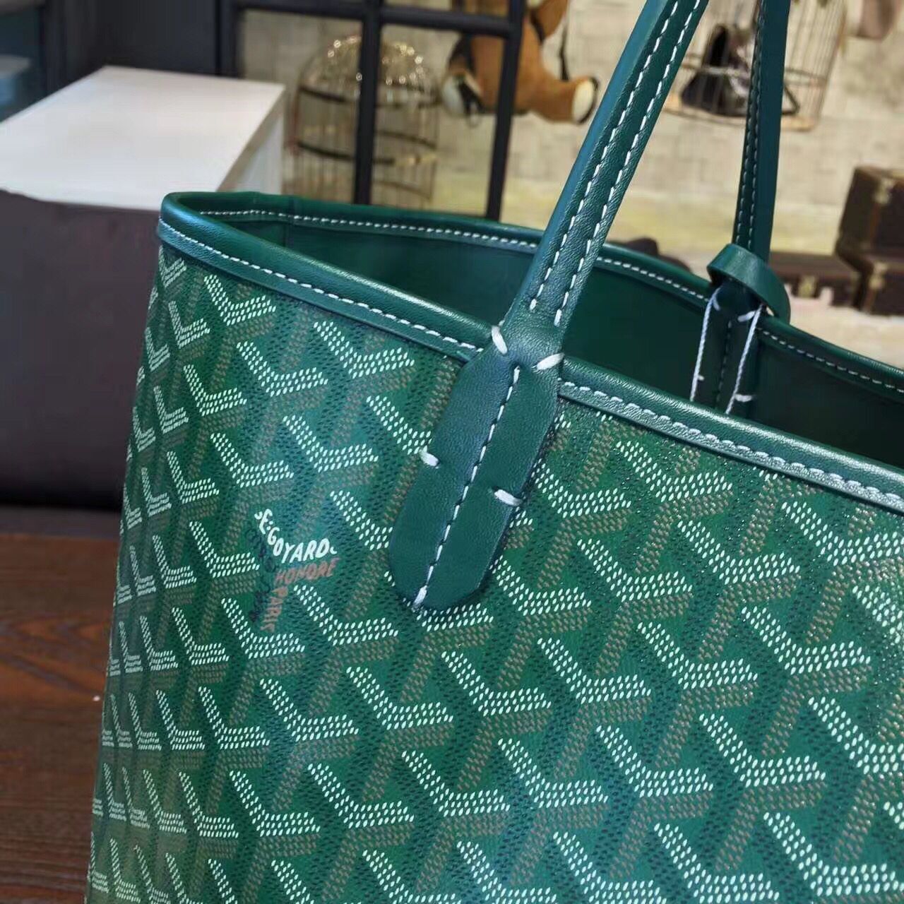 Goyard Y Doodling Calfskin Leather Tote Bag 7901 Green Goyard Y Doodling Calfskin Leather Tote Bag 7901 Green