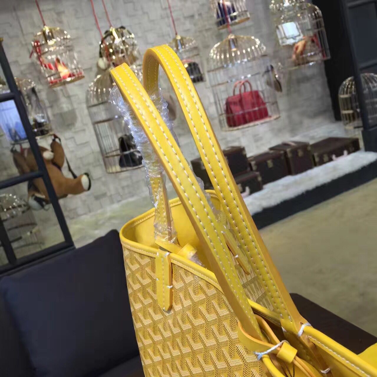 Goyard Y Doodling Calfskin Leather Tote Bag 7901 Yellow Goyard Y Doodling Calfskin Leather Tote Bag 7901 Yellow