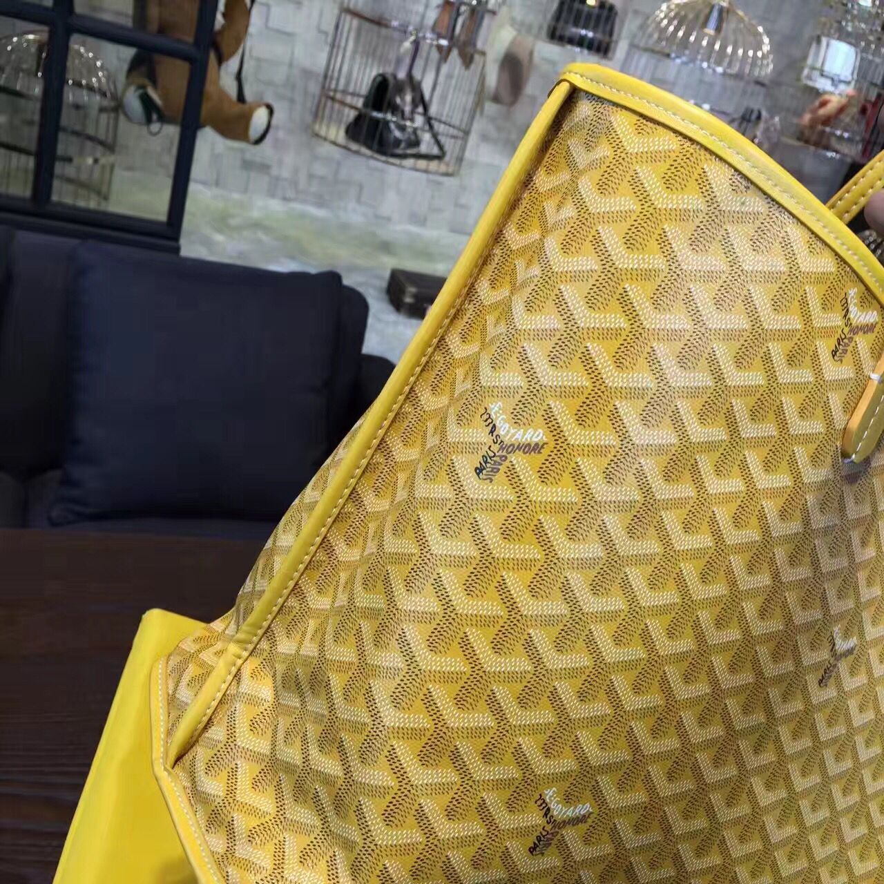 Goyard Y Doodling Calfskin Leather Tote Bag 7901 Yellow Goyard Y Doodling Calfskin Leather Tote Bag 7901 Yellow