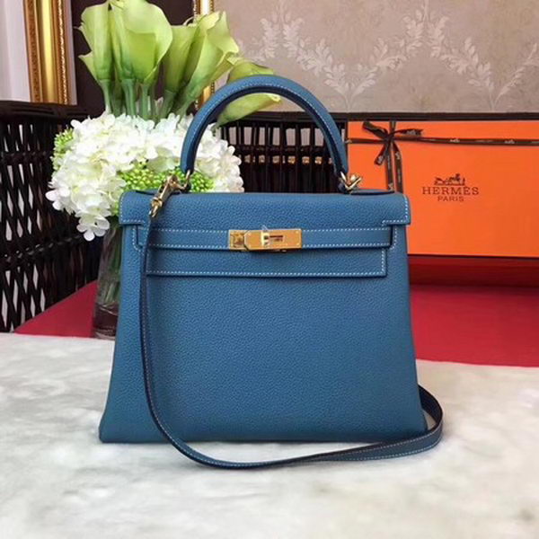Hermes Kelly 32cm Shoulder Bag TOGO Leather KY32 Blue Hermes Kelly 32cm Shoulder Bag TOGO Leather KY32 Blue