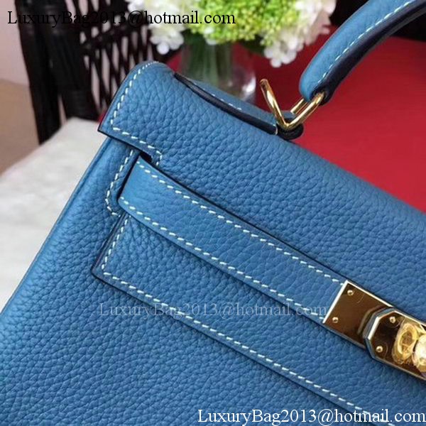 Hermes Kelly 32cm Shoulder Bag TOGO Leather KY32 Blue Hermes Kelly 32cm Shoulder Bag TOGO Leather KY32 Blue