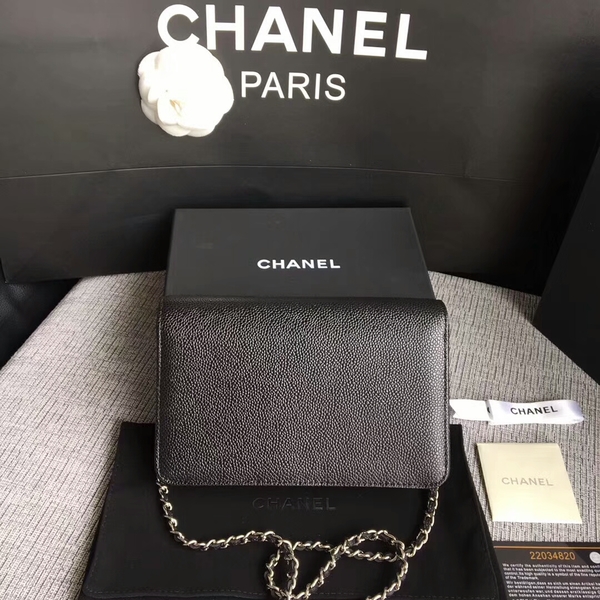 Chanel WOC Original Calfskin Leather Black Shoulder Bag 33814 Silver Chanel WOC Original Calfskin Leather Black Shoulder Bag 33814 Silver