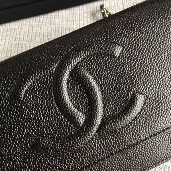 Chanel WOC Original Calfskin Leather Black Shoulder Bag 33814 Silver Chanel WOC Original Calfskin Leather Black Shoulder Bag 33814 Silver