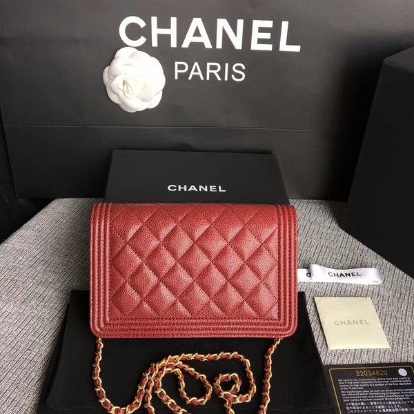 Boy Chanel WOC Flap Bag Original Calfskin Leather CHA6040 Dark Red Boy Chanel WOC Flap Bag Original Calfskin Leather CHA6040 Dark Red