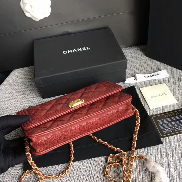 Boy Chanel WOC Flap Bag Original Calfskin Leather CHA6040 Dark Red Boy Chanel WOC Flap Bag Original Calfskin Leather CHA6040 Dark Red
