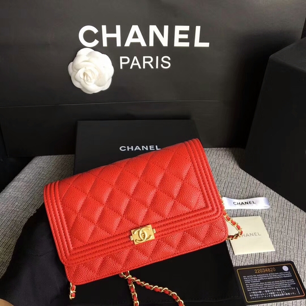 Boy Chanel WOC Flap Bag Original Calfskin Leather CHA6040 Red Boy Chanel WOC Flap Bag Original Calfskin Leather CHA6040 Red