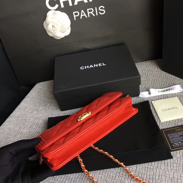 Boy Chanel WOC Flap Bag Original Calfskin Leather CHA6040 Red Boy Chanel WOC Flap Bag Original Calfskin Leather CHA6040 Red