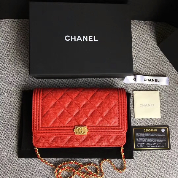 Boy Chanel WOC Flap Bag Original Calfskin Leather CHA6040 Red Boy Chanel WOC Flap Bag Original Calfskin Leather CHA6040 Red