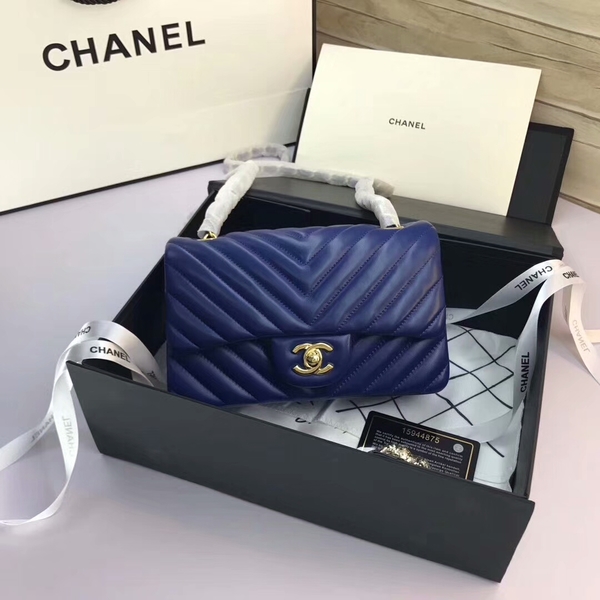Chanel Classic Flap Bags Blue Original Sheepskin Leather 1116 Gold Chanel Classic Flap Bags Blue Original Sheepskin Leather 1116 Gold