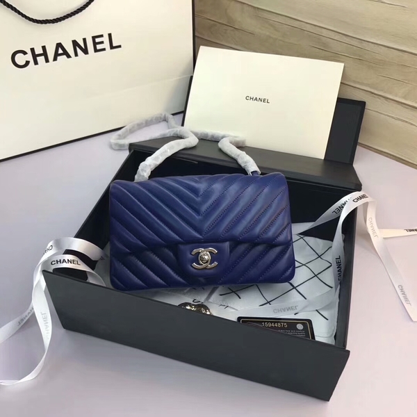 Chanel Classic Flap Bags Blue Original Sheepskin Leather 1116 Silver Chanel Classic Flap Bags Blue Original Sheepskin Leather 1116 Silver