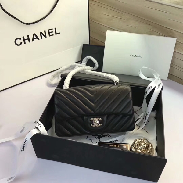 Chanel Classic Flap Bags Black Original Sheepskin Leather 1116 Silver Chanel Classic Flap Bags Black Original Sheepskin Leather 1116 Silver