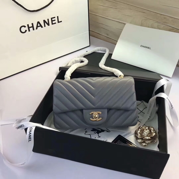 Chanel Classic Flap Bags Grey Original Sheepskin Leather 1116 Gold Chanel Classic Flap Bags Grey Original Sheepskin Leather 1116 Gold