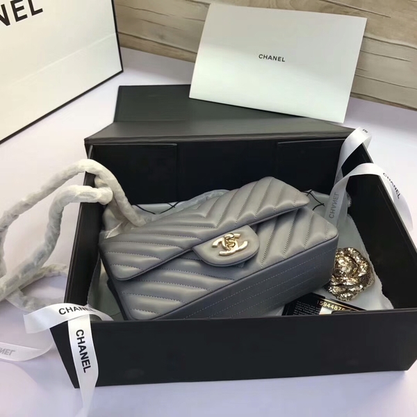 Chanel Classic Flap Bags Grey Original Sheepskin Leather 1116 Gold Chanel Classic Flap Bags Grey Original Sheepskin Leather 1116 Gold