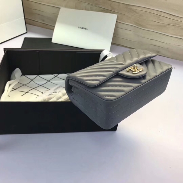 Chanel Classic Flap Bags Grey Original Sheepskin Leather 1116 Gold Chanel Classic Flap Bags Grey Original Sheepskin Leather 1116 Gold