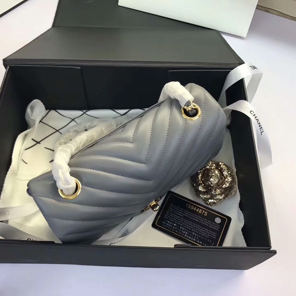 Chanel Classic Flap Bags Grey Original Sheepskin Leather 1116 Gold Chanel Classic Flap Bags Grey Original Sheepskin Leather 1116 Gold