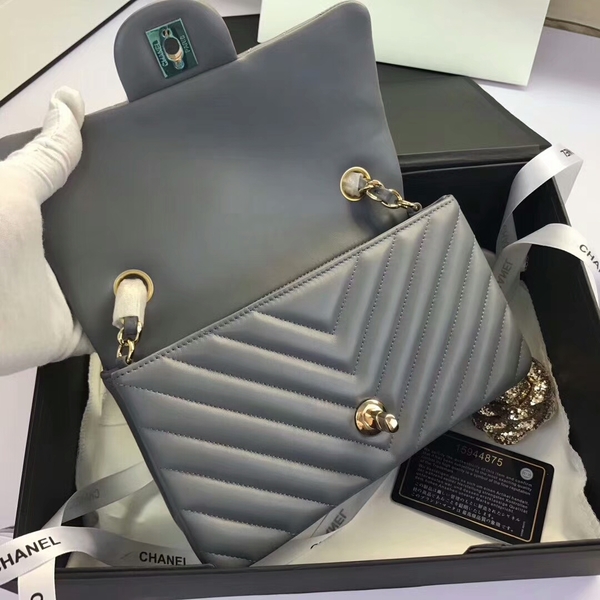 Chanel Classic Flap Bags Grey Original Sheepskin Leather 1116 Gold Chanel Classic Flap Bags Grey Original Sheepskin Leather 1116 Gold