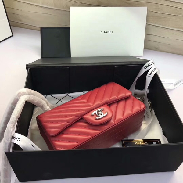 Chanel Classic Flap Bags Red Original Sheepskin Leather 1116 Silver Chanel Classic Flap Bags Red Original Sheepskin Leather 1116 Silver